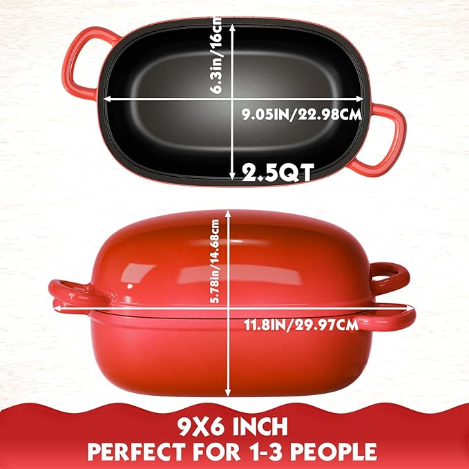 Dutch Oven for Bread Baking - 2.5QT Bread Pans for Homemade Bread with Perforated Non-Stick Silicone Liner Cast Iron Bread Pan Dutch Oven Loaf Pan with Lid and Loop Handle for Homemade Breadmaking,Red