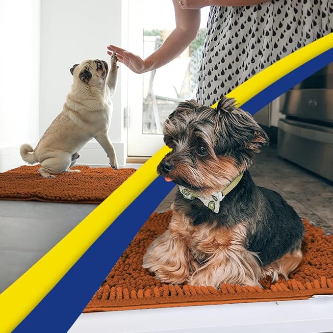 Muddy Mat® AS-SEEN-ON-TV Highly Absorbent Microfiber Door Mat and Pet Rug, Non Slip Thick Washable Area and Bath Mat Soft Chenille for Kitchen Bathroom Bedroom Indoor and Outdoor - Orange 24" x 96"