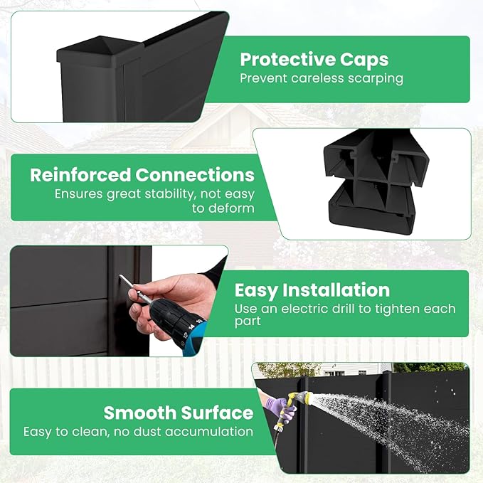 Giantex Outdoor Privacy Screen 4 Panels, 48''W x 48''H Decorative Air Conditioner Fence Trash Can Enclosure with Stakes, Easy Assembly, PVC Vinyl Picket Fences for Garden Patio Lawn, Black