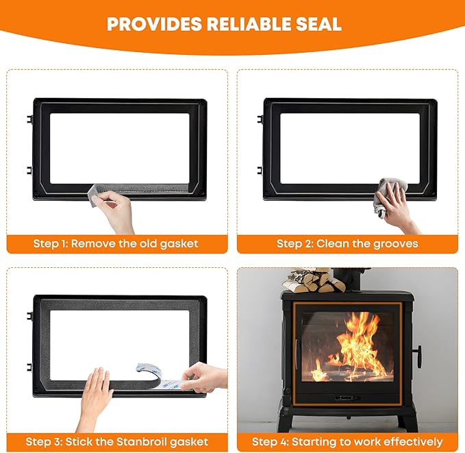 Stanbroil Stove Gasket Tape - 5/8" Width, 3/8" Thick, 72" Length Self Adhesive Flat for Stoves and Fireplaces - High Temperature Fiberglass
