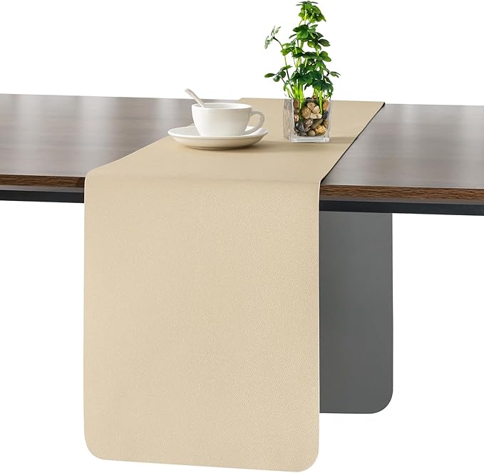 Myir JUN Table Runner Double Sided Vinyl Runner Table 55 Inch Long Runner for Table Washable Waterproof Non-Slip for Home Decorations Gray Wheat,12 x 55 inch