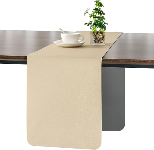 Myir JUN Table Runner Double Sided Vinyl Runner Table 55 Inch Long Runner for Table Washable Waterproof Non-Slip for Home Decorations Gray Wheat,12 x 55 inch