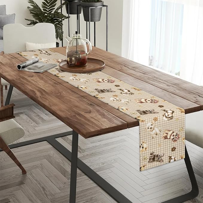 Cute Puppy Table Runner Kitchen Dining Table Runner 13*48in Table Center Decor for Indoor Outdoor Home Holiday Party