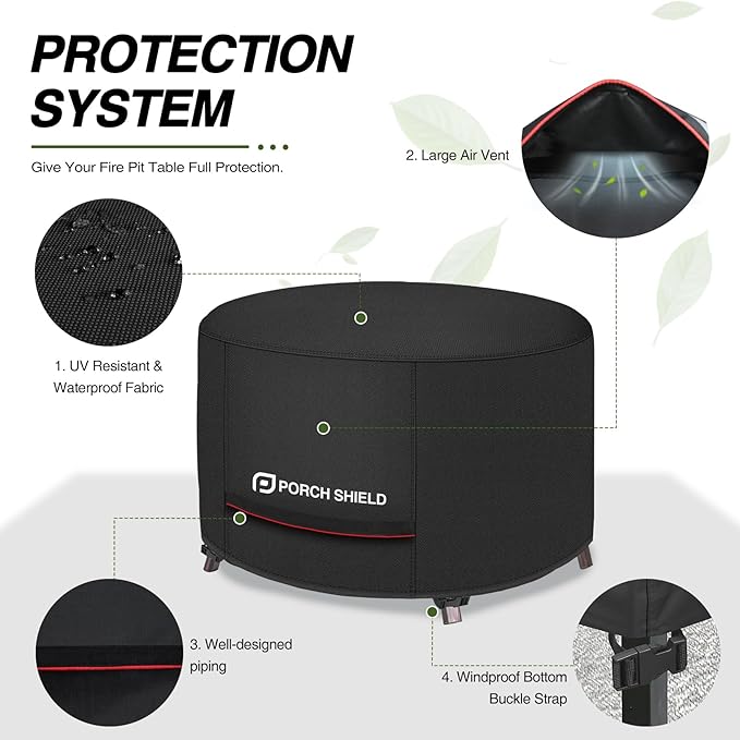 Porch Shield Round Patio Fire Pit Cover Fade Resistant Waterproof Outdoor Firepit Cover 50 inch for Fire Bowl