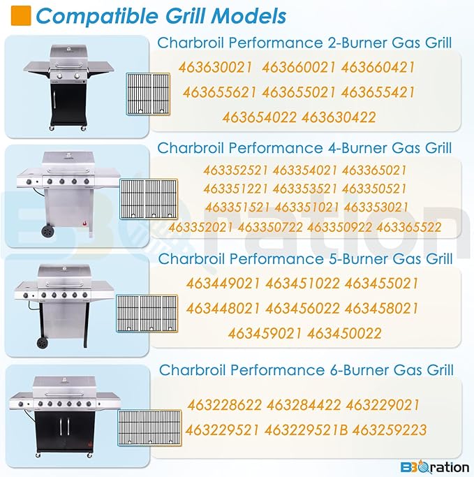 Grill Parts for Charbroil Performance 4-Burner 463352521 463354021 463365021 463365522 463366022, 17 inch Cooking Grate, Burner and Heat Plate for Charbroil Grill Replacement Parts 463351221