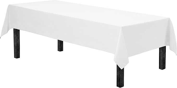 Gee Di Moda Rectangle Tablecloth - 60 x 126 Inch White Table Cloth for 8 Foot Rectangle Tables - Heavy Duty Washable Fabric - for Holiday Party, Dinner, Weddings, Baby Shower & Events