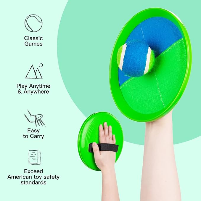 EVERICH TOY Upgraded Toss and Catch Ball Game Set, Kids Toy Stocking Stuffers for Boys Girls Ages 3-12, Includes 6 Paddles 6 Sticky Balls, Water-Resistant Indoor Outdoor Toy for Beach Pool Yard
