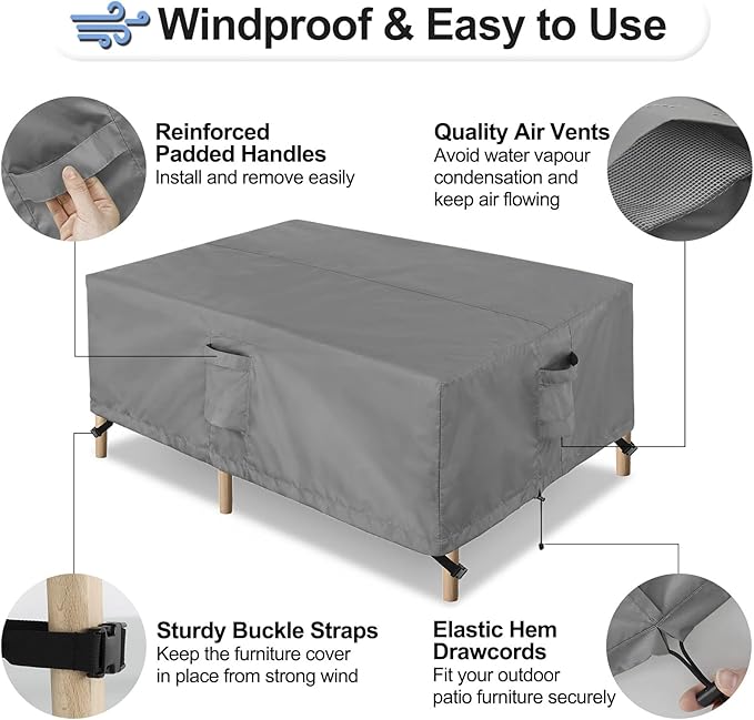 OutdoorLines Outdoor Waterproof Patio Table Furniture Set Covers - Rectangle Couch Sectional Cover Outside Weatherproof Patio Furniture Covering for Deck, Lawn and Backyard 130"L x 84"W x 28"H, Grey