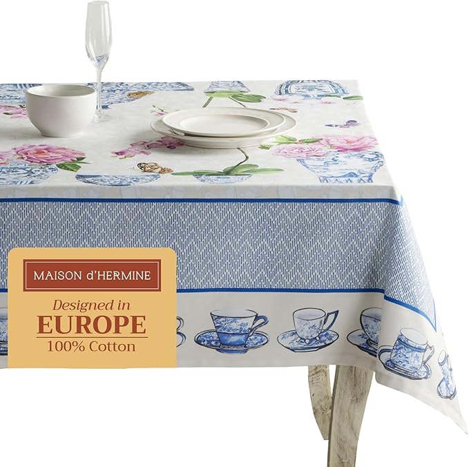 Maison d' Hermine Table Cloth Rectangle Table 100% Cotton 70 x 120 Inches Tablecloth Reusable Decorative Everyday Use for Dining Room, Farmhouse, Home, Party, Festive & Wedding Spring Summer - Canton