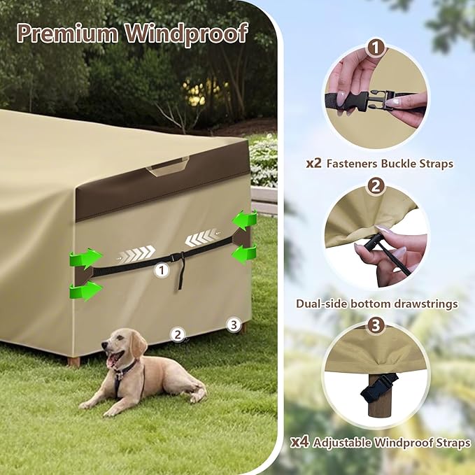 Outdoor Patio Furniture Cover - Heavy Duty Waterproof 600D Tough Canvas Protector for Rectangular Table Cover, All-Season Dining Table and Chair Covers (72L x 44W x 28H Inch)