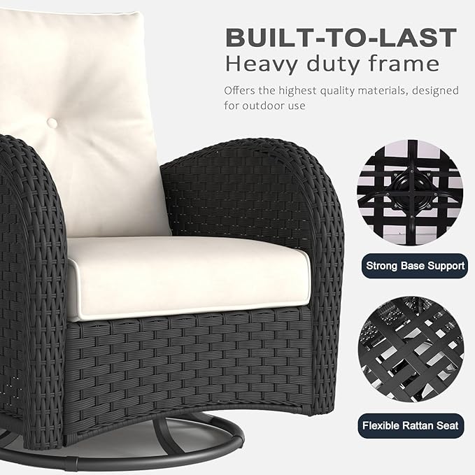 LayinSun 5 Pieces Outdoor Patio Furniture Set, Rattan Wicker Sectional Swivel Rocker Chairs Sets