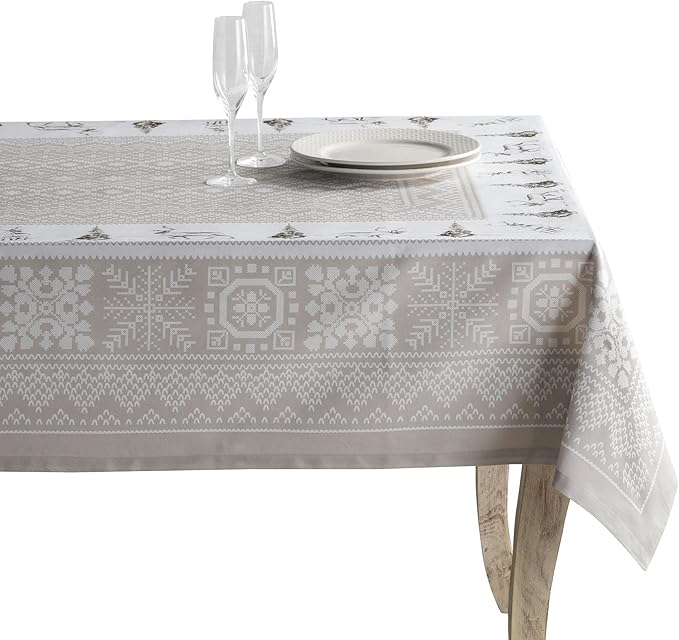 Maison d' Hermine Table Cloth Rectangle Table 100% Cotton 60 x 108 Inches Fall Tablecloth Reusable Everyday Use for Thanksgiving Christmas Decorations Dining Farmhouse Party (Cozy Christmas)