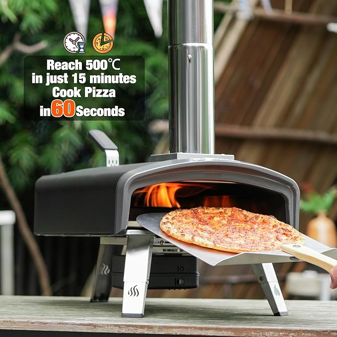 Mimiuo Outdoor Pizza Oven 12“ Wood Charcoal Fired Pizza Oven with Rotating Round Pizza Stone, Portable Pizza Stove for Outside Backyard Camping Picnics