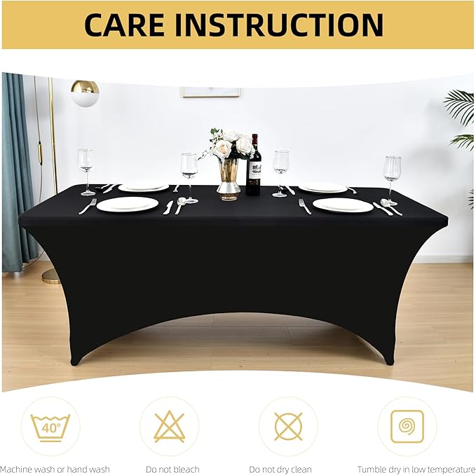 10-Pack 4ft Black Spandex Table Covers for Rectangular Folding Tables - Wrinkle Resistant Stretch Tight Table Cloths - Fitted Table Protector for Parties, Trade Shows, Banquet, and Wedding