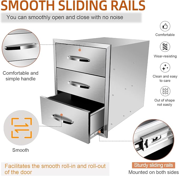 Flush Mount Stainless Steel Double Drawers with Recessed Handles for Outdoor Kitchens Or BBQ Island,-18W X 24H X 23D Inch