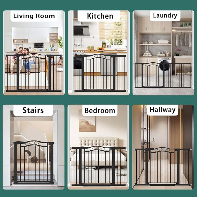 Fairy Baby 70.9"-76.3" Extra Wide Baby Gate for Stairs Doorways, Pressure Mount Pet Gate Auto Close Safety Child Gate, Long Large Dog Gate Indoor for House, 71 72 73 74 75 76 Inches Wide, Black