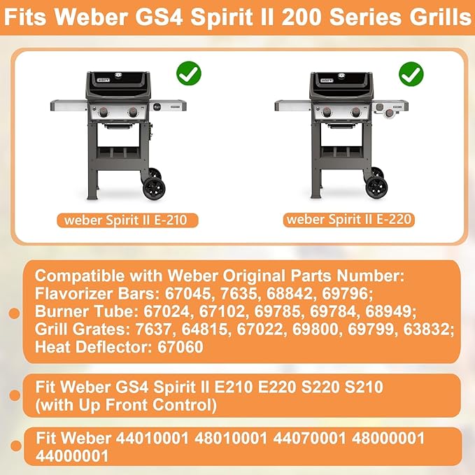 GS4 Spirit 2 Grill Parts for Weber Grill Parts Spirit II 200 SER, Replacement for Weber GS4 Spirit 2 Flavorizer Bars 7635 67045 68842, 67060 Heat Deflector, 7637 Grates, 67024 69785 67102 Burner Tubes