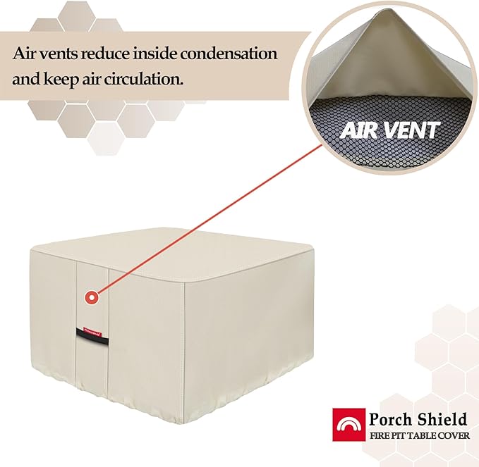 Porch Shield Fire Pit Cover - Waterproof 600D Heavy Duty Fade Resistant Square Patio Fire Pit Table Cover Beige - 36 x 36 inch