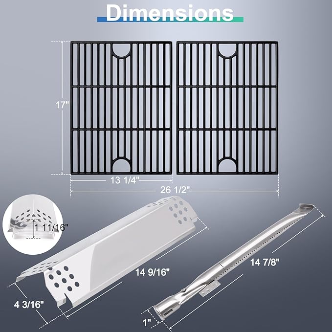 Grill Replacement Parts for Nexgrill 4 Burner 720-0830H, 720-0783E, 720-0888, 720-0830A, 720-0888N, Adjustable 24''-30'' Grease Tray, Cooking Grates, Heat Plates Shield, Burner Tubes and Igniters.