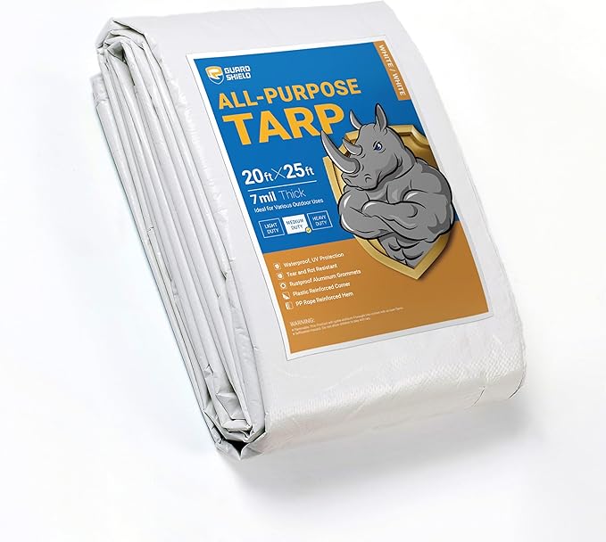 GUARD SHIELD White Tarp 20x25 Feet Medium Duty All Purpose Poly Tarps Cover 7mil