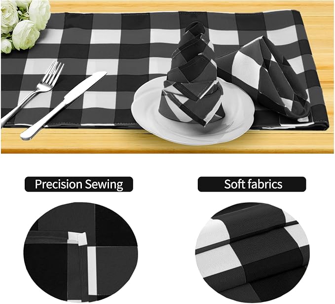 Buffalo Plaid Table Napkins Set of 12 Checkered Cloth Napkins 17x17 inch Washable Dinner Gingham Pattern Napkins Soft Napkins for Wedding Party Dining Banquet(Black and White)