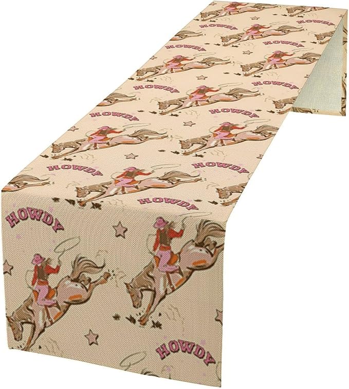 Western Cowboy Table Runner,Vintage Country Cowboy Horse Desert Print Table Runner for Farmhouse Kitchen Dining Table Holiday Home Party Decor 13x90in