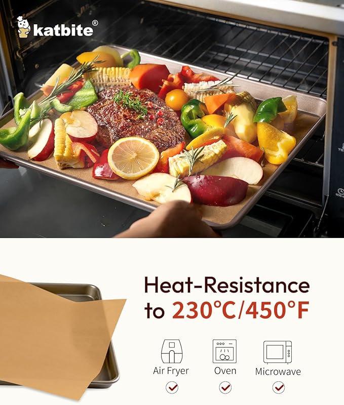 Katbite 75Pcs Unbleached Parchment Paper Sheets 12x16IN, Pre-Cut Heavy Duty Parchment Baking Paper, Non-Stick Half Sheet Brown Baking Parchment Paper for Air Fryer, Baking Cookie [Advanced Series]