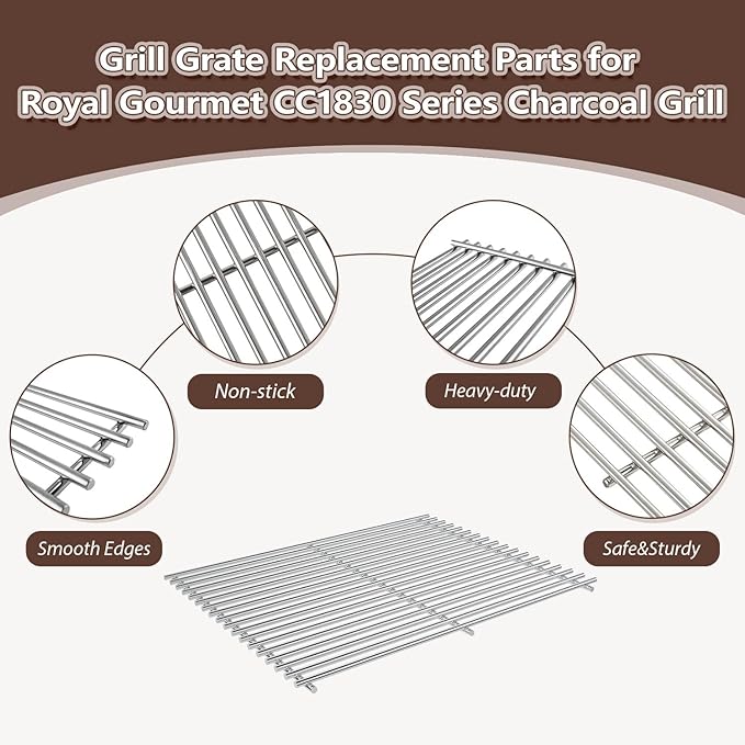 2-Pack Grill Grate Replacement Parts for Royal Gourmet CC1830 Series Charcoal Grill,Heavy-Duty Cooking Grid for 30-Inch Royal Gourmet Grill Parts CC1830,CC1830S,CC1830V,CC1830W,CC1830SC,CC1830F