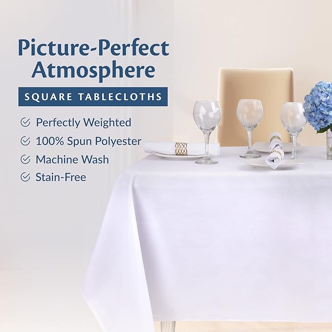 White Restaurant Quality Square 85" X 85" Tablecloths Bulk 6 Pack