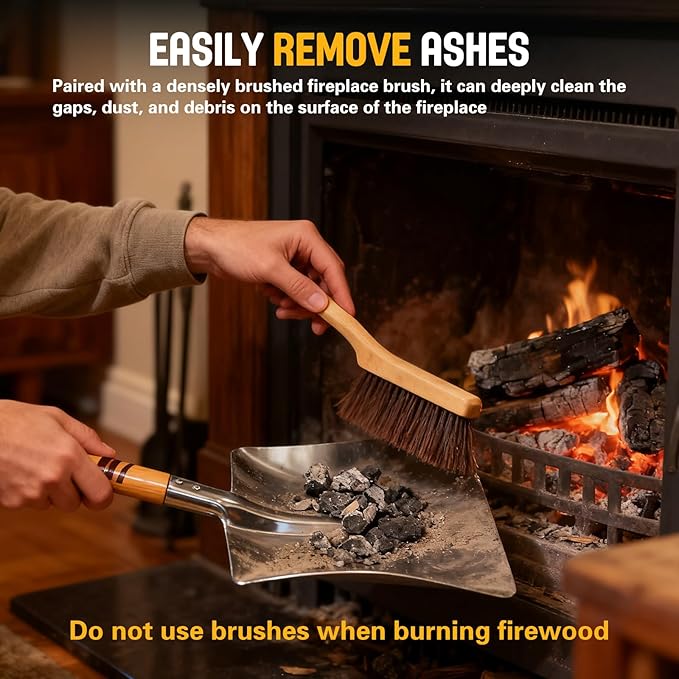 Fireplace Ash Shovel and Brush Set, with Insulated Gloves. Fireplace Tools Set with Shovel, Broom - for Fireplaces, Wood Stoves 37 * 10CM 14.57 * 3.94"