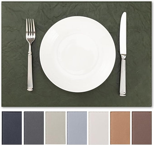 Faux Leather Placemats Set of 6 Vinyl Washable Wipeable Table Mats for Kitchen Dining Table Heat Resistant Waterproof Indoor/Outdoor Placemats Non-Slip Easy Clean Place Mats (Olive Green)