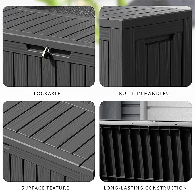80 Gallon Outdoor Storage Box – Resin Deck Box with Lockable Lid, Waterproof Patio Furniture Storage for Tools, Garden & Yard Organization (Black)
