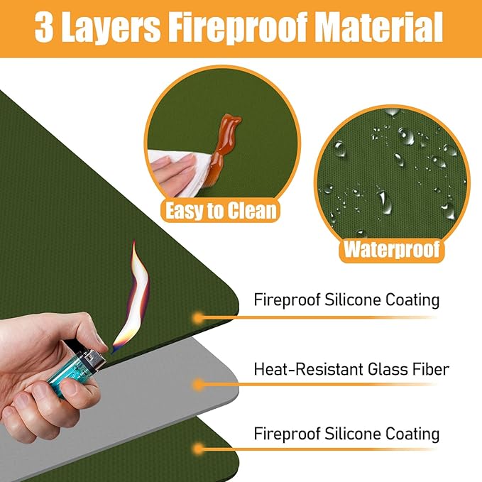 Green 24x31 Inchs Heat Resistant Mat for Outdoor Grill Table,Fireproof Under Blackstone Griddle BBQ Mat,Air Fryer Mat,Indoor Fireplace Mat, Protect Your Table and Outdoor Grill Table（0.04in Thickness）