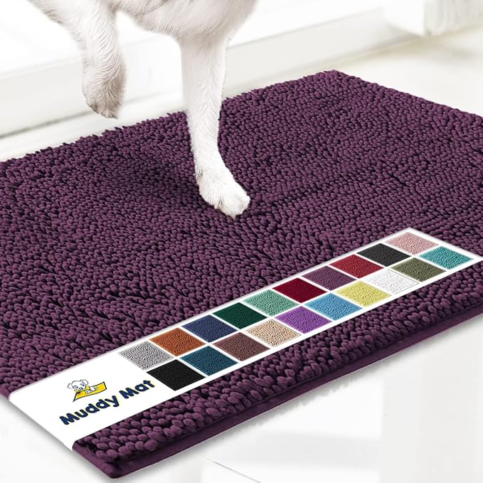 Muddy Mat® | Super Absorbent Door Mat Indoor, Microfiber Quick Dry Chenille Entryway Rug, Non-Slip Front Door Mat, Indoor Mats for Entryway, Machine Washable Pet Rug, Dark Purple 18"x28"