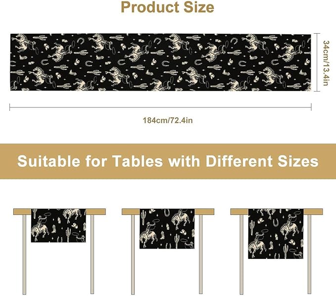 Vintage Western Cowboy Table Runner, Wild West Cowboy Riding Horse Desert Cactus Themed Table Runner for Home Kitchen Dining Party Farmhouse Cafe Outdoor 13x120in