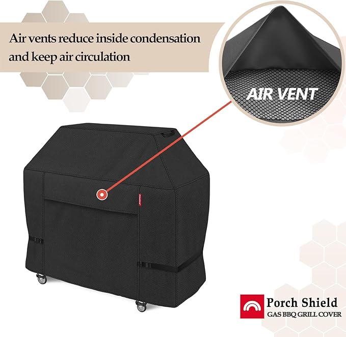 Porch Shield 50W x 24D x 46H inch Premium Gas Grill Cover Up to 48 inch, Waterproof and Fade Resistant 600D BBQ Covers for Weber, Brinkmann, Char-Broil and More, Black