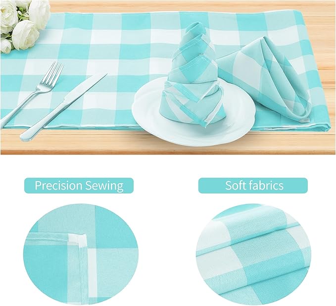 Buffalo Plaid Table Napkins Set of 25 Checkered Cloth Napkins 17x17 inch Washable Dinner Gingham Pattern Napkins Soft Napkins for Wedding Party Dining Banquet(Aqua and White)