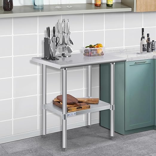 Hally Stainless Steel Table for Prep & Work 18 x 30 Inches, NSF Commercial Heavy Duty Table with Undershelf and Galvanized Legs for Restaurant, Home and Hotel