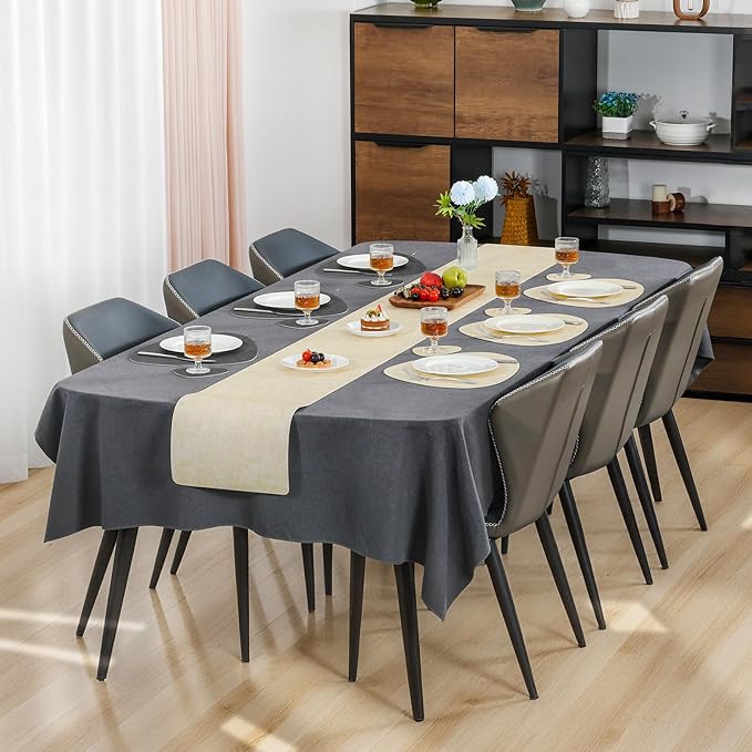 Placemats and Coasters, Washable Reversible Placemats Round Faux Leather Wipeable Place Mats Non Slip Heat Resistant Indoor Outdoor Table Mats (Set of 4, Gray Cream)