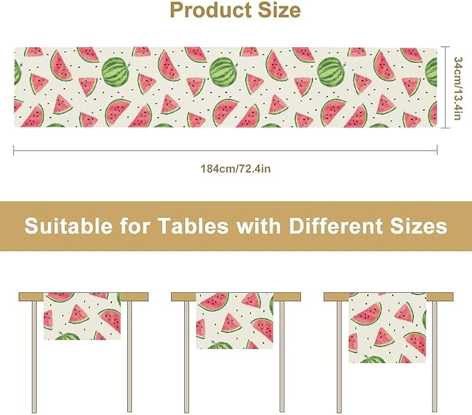 Watermelon Table Runner, Spring Summer Watermelon Theme Table Runner for Party Decoration Dining Room Holiday Home Kitchen 13x90in