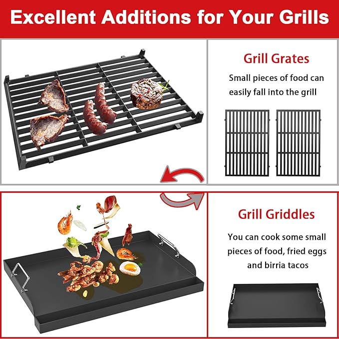 17" x 13" Nonstick Griddle Insert for Gas Grills, Carbon Steel Flat Top Griddle for Gas/Electric/Charcoal Grill, Universal Cooking Plate with Grease Groove for Outdoor Camping Tailgating Parties
