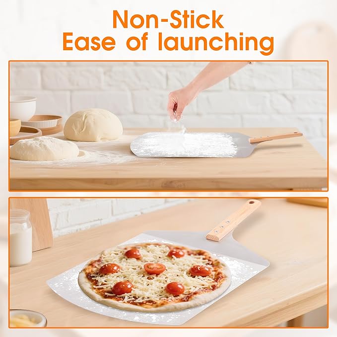12 inch Pizza Peel for Large Oven, Pizza Spatula with Ergonomic Handle for Pizza Oven Baking, Turing Peel for Pizza, Dough, Bread Pastry, 12"W x 14.6"L