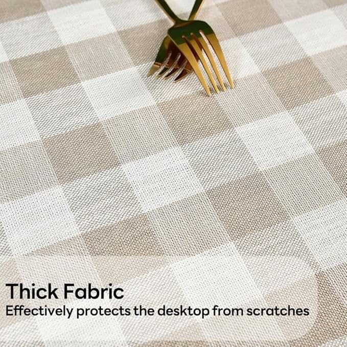 Gingham Table Cloth for Rectangle Tables Beige Checkered Plaid Tablecloth Heavy Duty Cotton Blend Washable & Wrinkle Table Cover for Outdoor Kitchen Dining Picnic Camping (60x84 Inch)