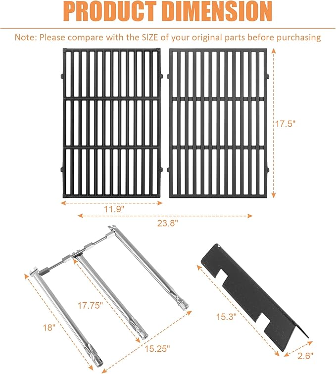 Grill Replacement Parts 7636 Flavorizer Bars 69787 Burners 7638 Grates for Weber Spirit and Spirit II 300 E-310 S-310 E-320 S-320 E-330 S-330 ii E-310 ii 330 Flavor Bars Burner Spirit 2 GS4 Parts