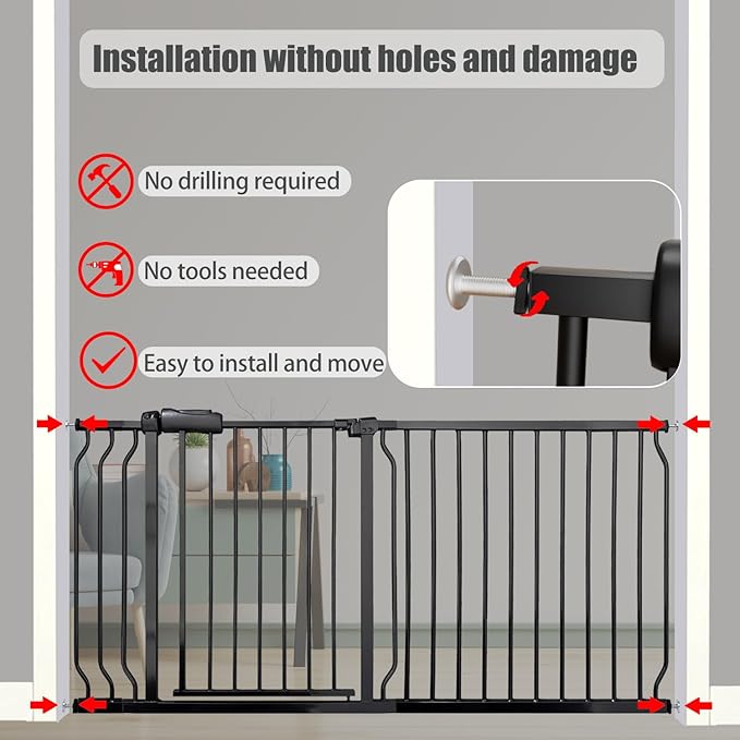 Extra Wide Baby Gate 67-71.6 Inch, Heavy Duty Safety Gate Indoor for Kids & Pets, Black Metal Dog Gate, Pressure Mounted No Drilling Pet Gate for Large Openings, 30 Inch Tall
