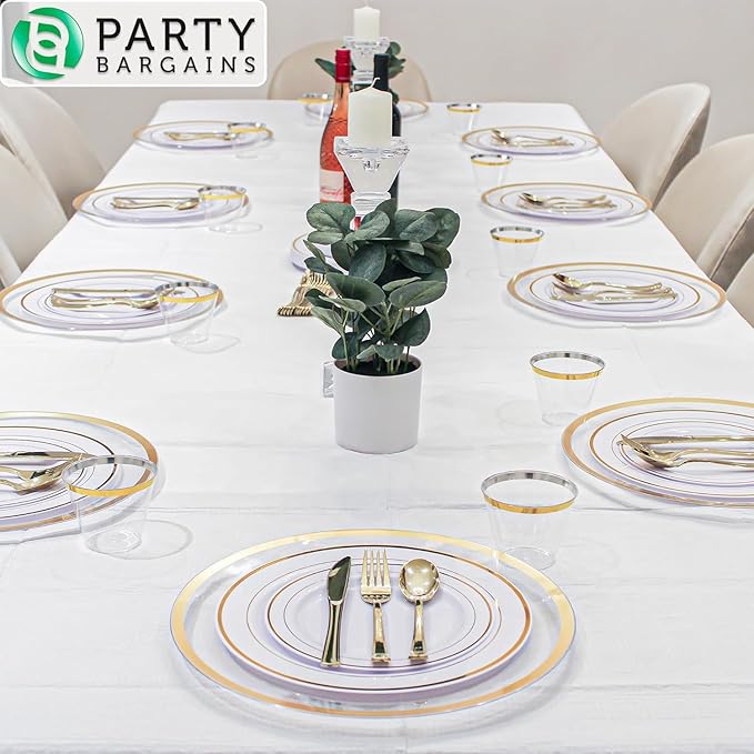 PARTY BARGAINS 40 Disposable Table Covers - 54" X 108", 3 Ply Paper & Plastic White Table Cover