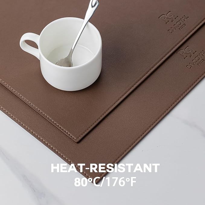 Faux Leather Placemats Set of 8 Vinyl Washable Wipeable Table Mats for Kitchen Dining Table Heat Resistant Waterproof Modern Indoor/Outdoor Placemats Non-Slip Easy Clean Place Mats (Chocolat)