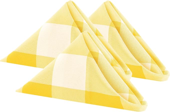 Buffalo Plaid Table Napkins Set of 25 Checkered Cloth Napkins 17x17 inch Washable Dinner Gingham Pattern Napkins Soft Napkins for Wedding Party Dining Banquet(Yellow and White)