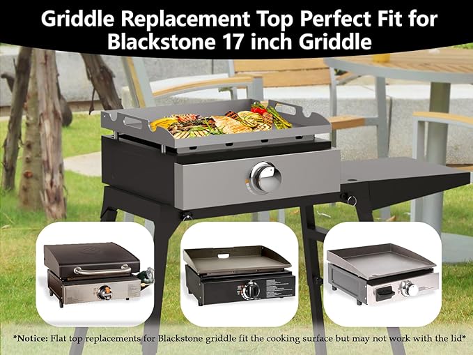 Flat Top Tabletop Griddle Replacement Top for Blackstone 17" Flat Top Grill 1814 1832 1819 1650, Griddle Top Replacement Parts for 17 Inch Blackstone with Rear Grease System & Handy Handle