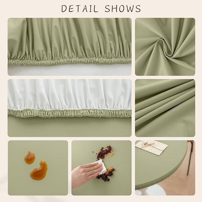 Round Fitted PU Tablecloth with High Elastic Edge 43 Inch Dia Waterproof Oil Proof Table Cloth Anti-Scald Stain-Resistant Wipeable Table Cover for Indoor Outdoor Picnic (Green,43" Dia)